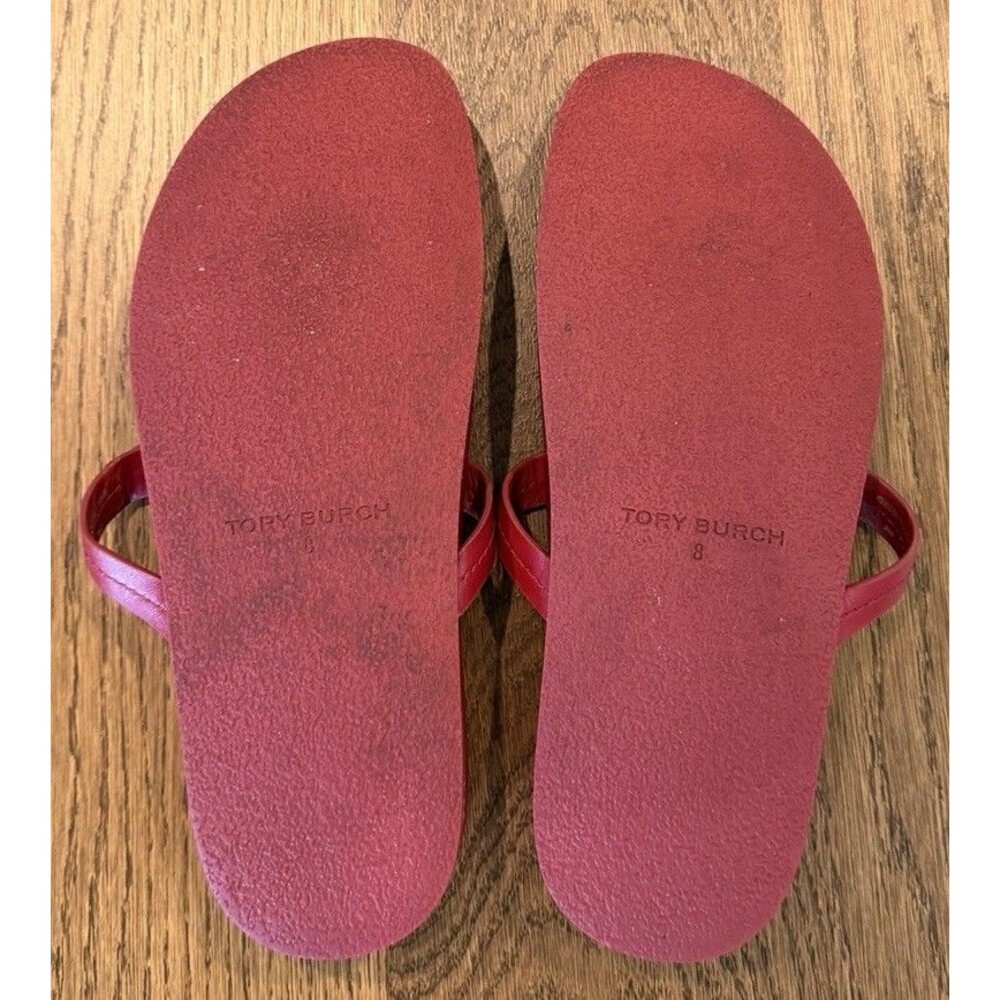 Tory Burch Miller Cloud Leather Thong Sandals Women’s Size 8 Red Logo Comfort - Picture 8 of 9